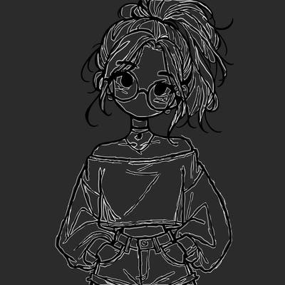 girl with a messy ponytail glasses a baggy crop top and jean shorts