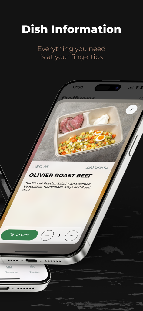Dish information for Olivier Roast Beef on the Chalet Berezka Dubai app