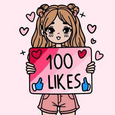 girl holding a sign saying 100 likes