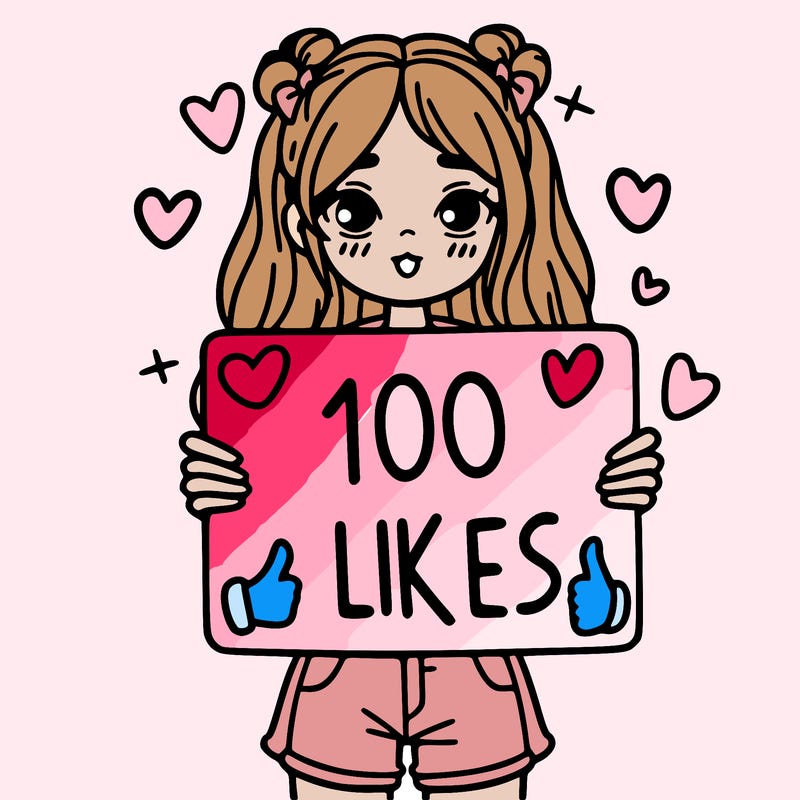 girl holding a sign saying 100 likes