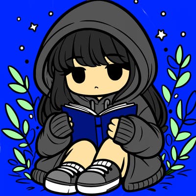 girl in oversized hoodie reading a book