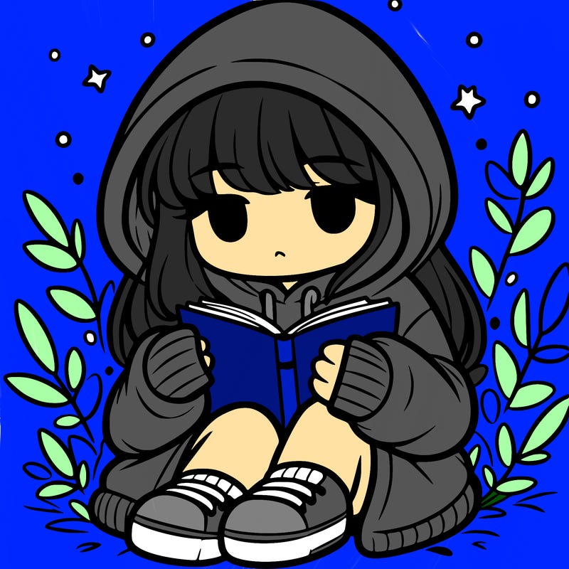 girl in oversized hoodie reading a book