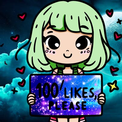 a girl with a sign saying 100 likes, please