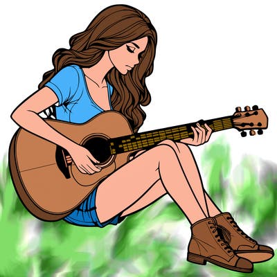 realistic woman play guitar