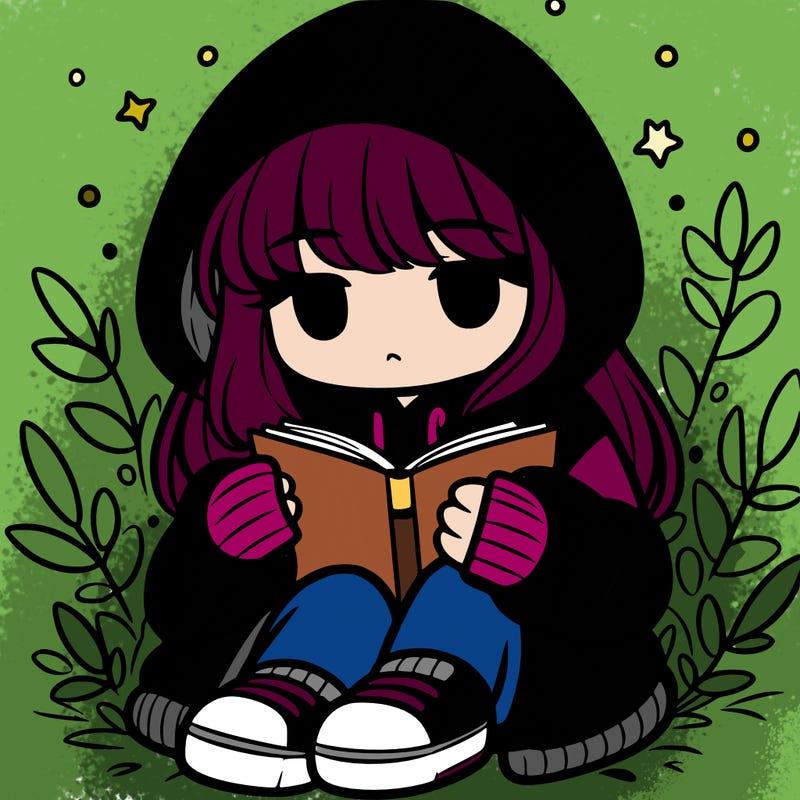 girl in oversized hoodie reading a book