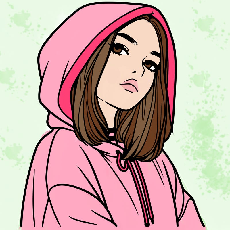 a realistic girl in a hoodie