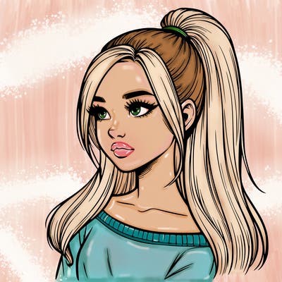 realistic girl with a high ponytail