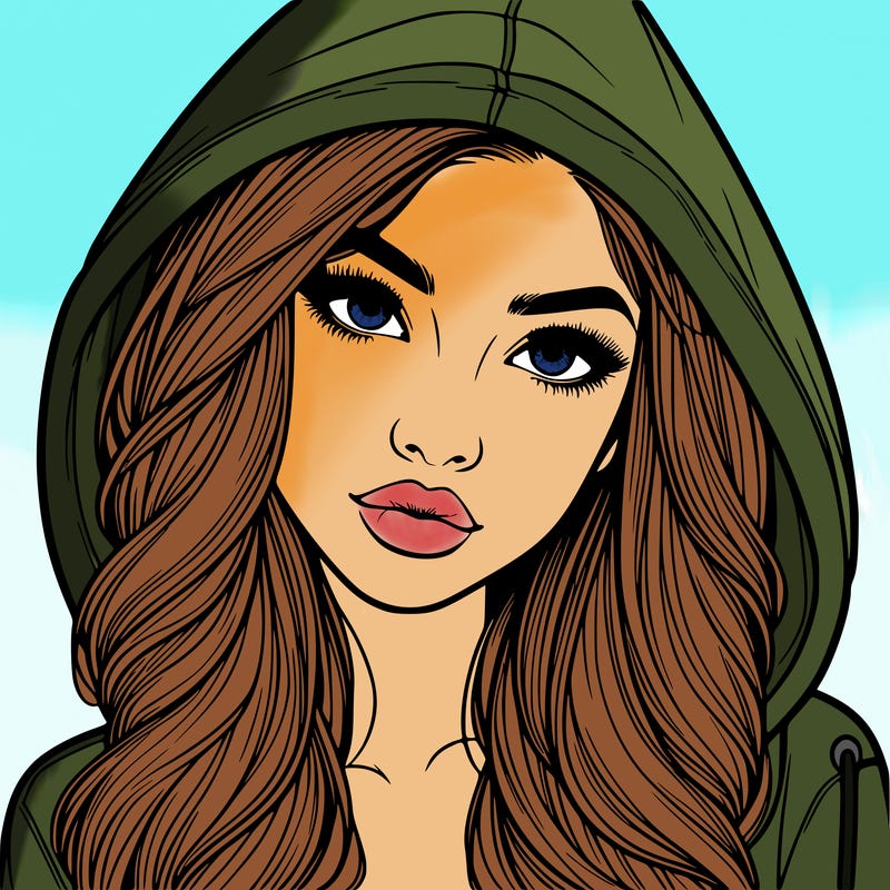 realistic beautiful girl with a hood on