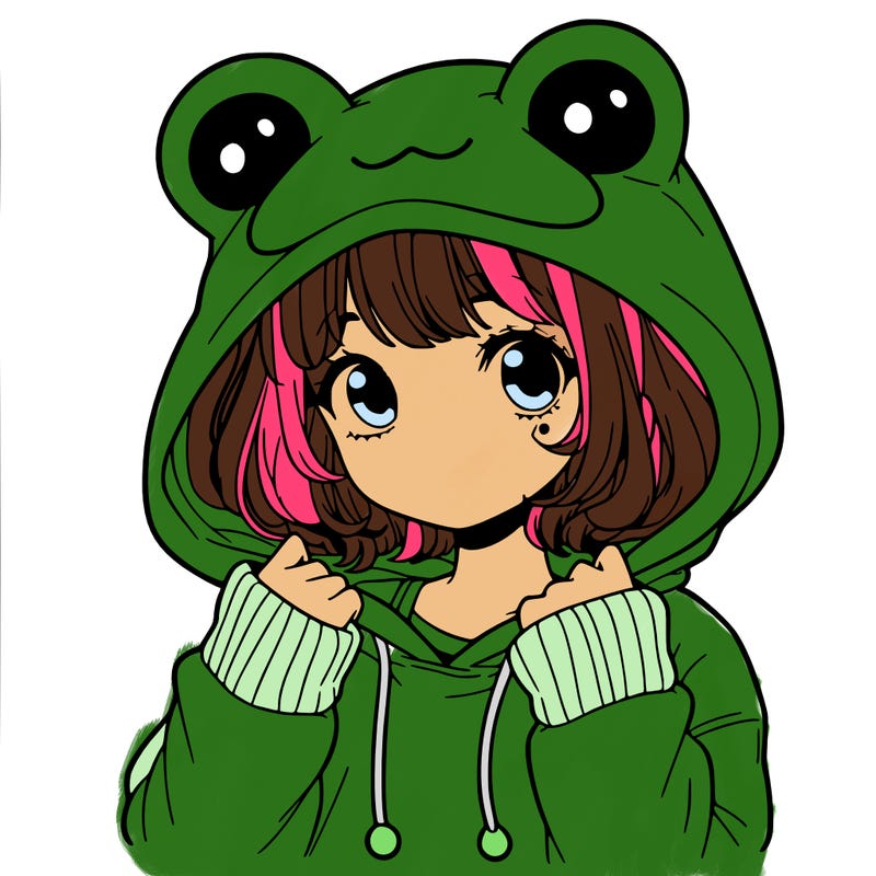 a cute teenage girl wearing a frog hoodie