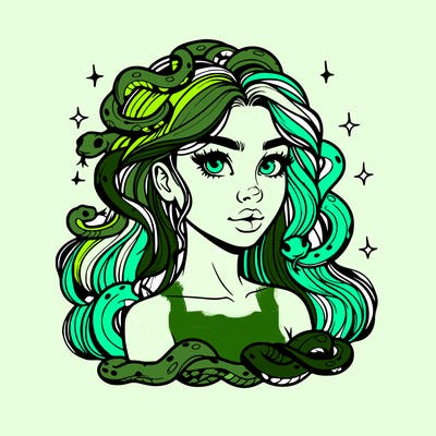 realistic girl with snakes as hair