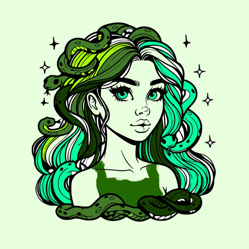 realistic girl with snakes as hair