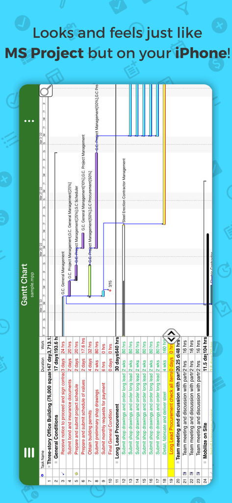 Project Plan 365 Gantt-Diagramm auf dem iPhone