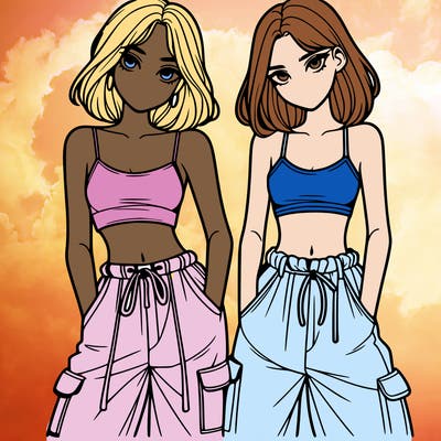 two girls with crop top with baggy pants