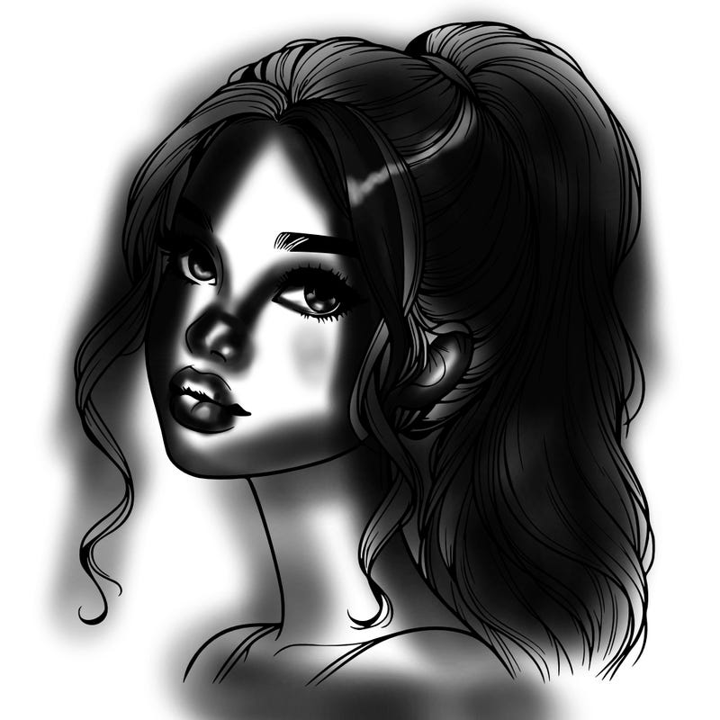 realistic girl with a ponytail on her hair and lips