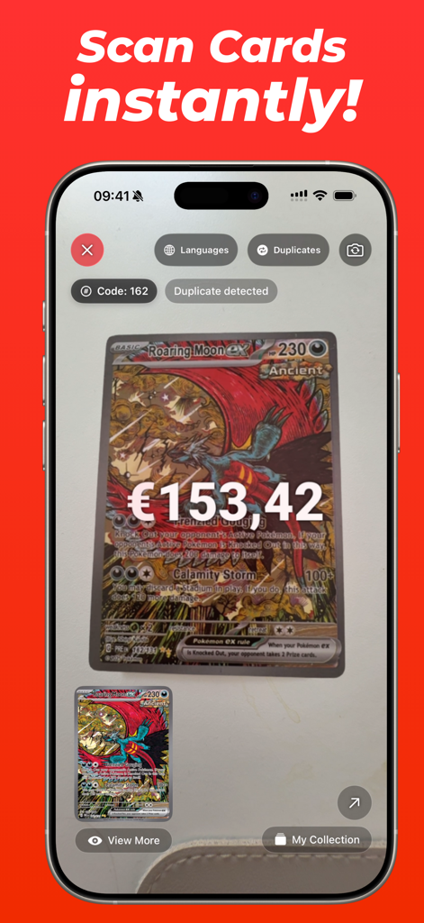 Eyevo TCG ‒ Card Scanner - Eyevo app scanning a Pokemon card and showing its market price