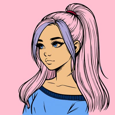 realistic girl with a high ponytail