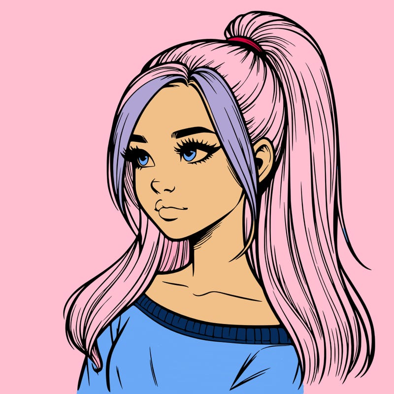 realistic girl with a high ponytail