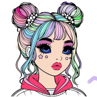 realistic girl with space buns