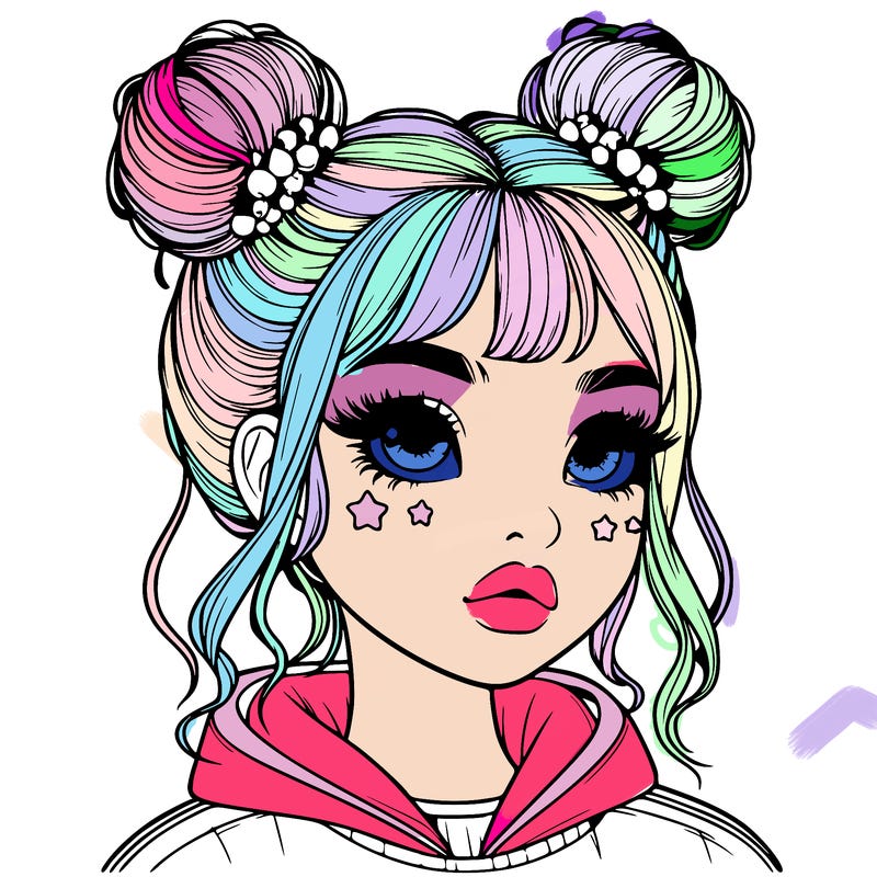 realistic girl with space buns