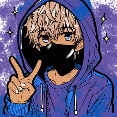 teenage manga boy in a hoodie, doing ✌