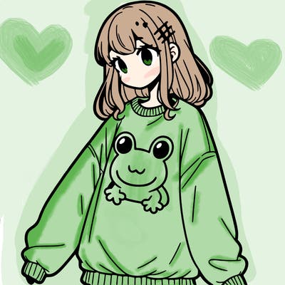 girl wearing frogging sweatshirt