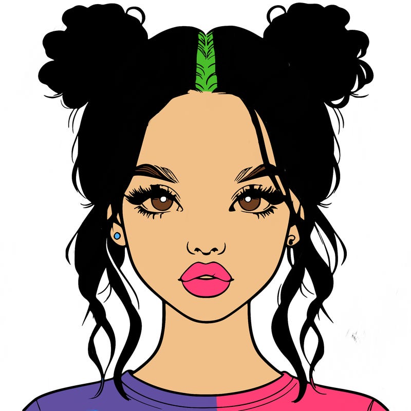 realistic girl with two buns in hair and lips