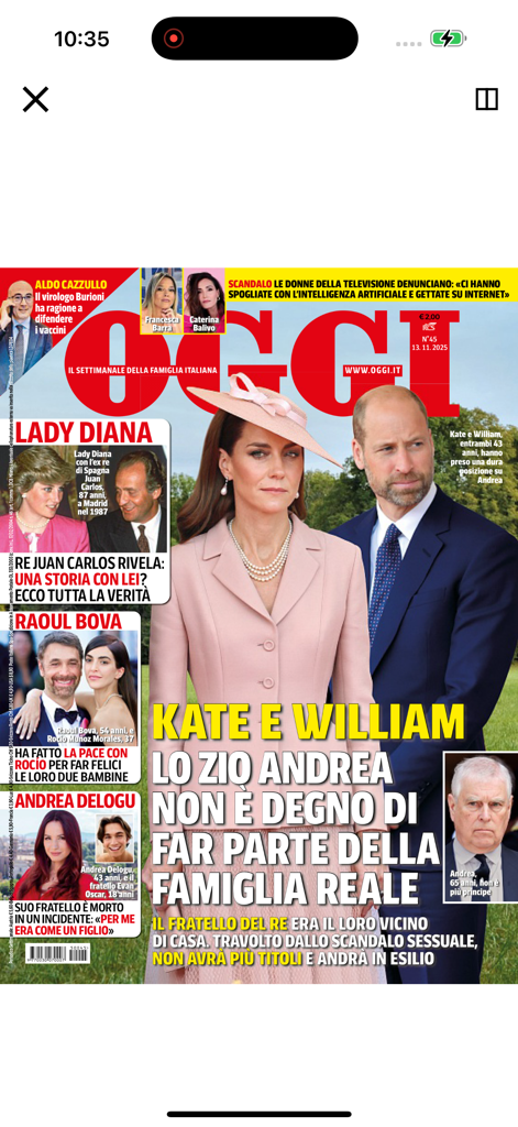 Digital cover of OGGI magazine featuring Kate Middleton and Prince William