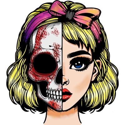 realistic girl with half skull mask
