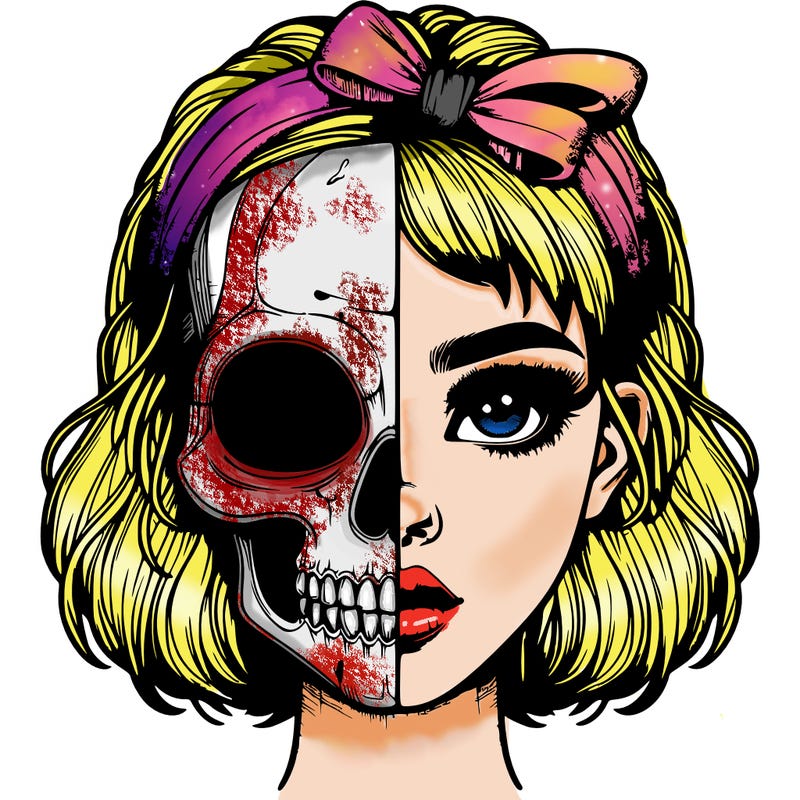 realistic girl with half skull mask