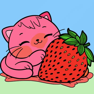cat and strawbery