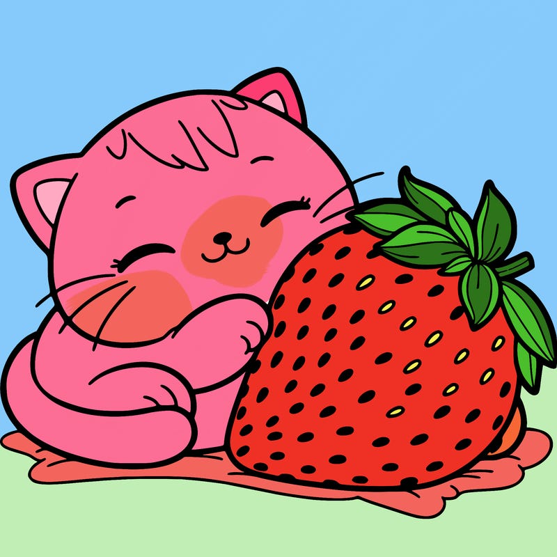 cat and strawbery
