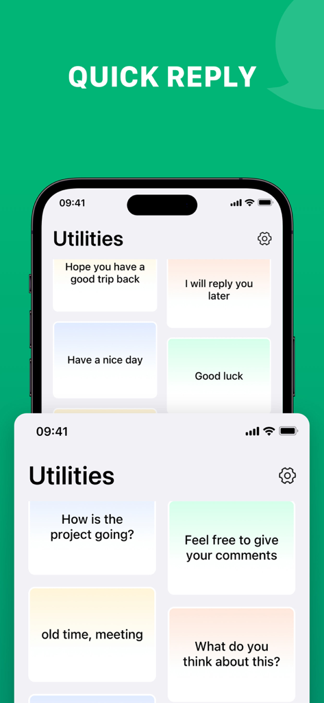 WA Web - Dual Chat - WA Web Dual Chat app quick reply feature showing customizable message templates