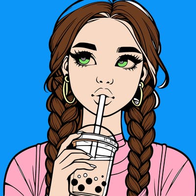 realistic girl with braided hair drinking boba