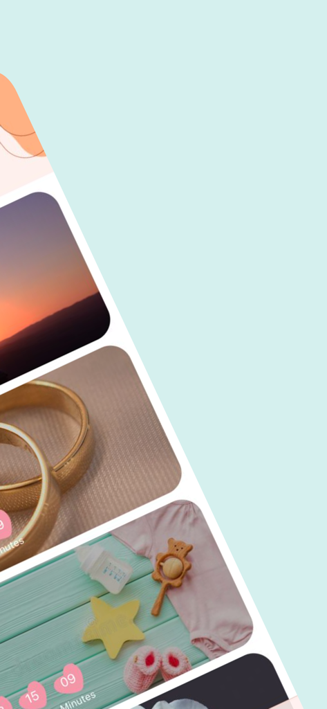 Days - Events Countdown - Daysカウントダウンアプリにおける、結婚式やベビーの節目に関する美しいイベントカードのコレクション。