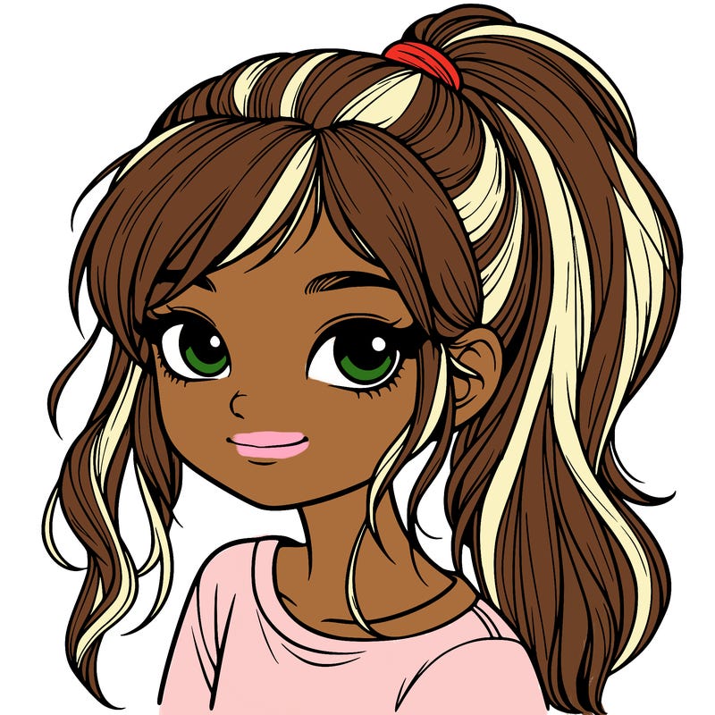 realistic girl with ponytail