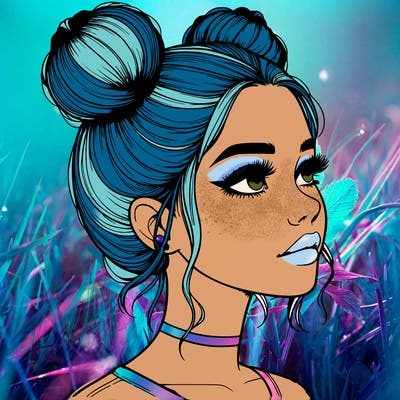 realistic girl with buns on the top of her head