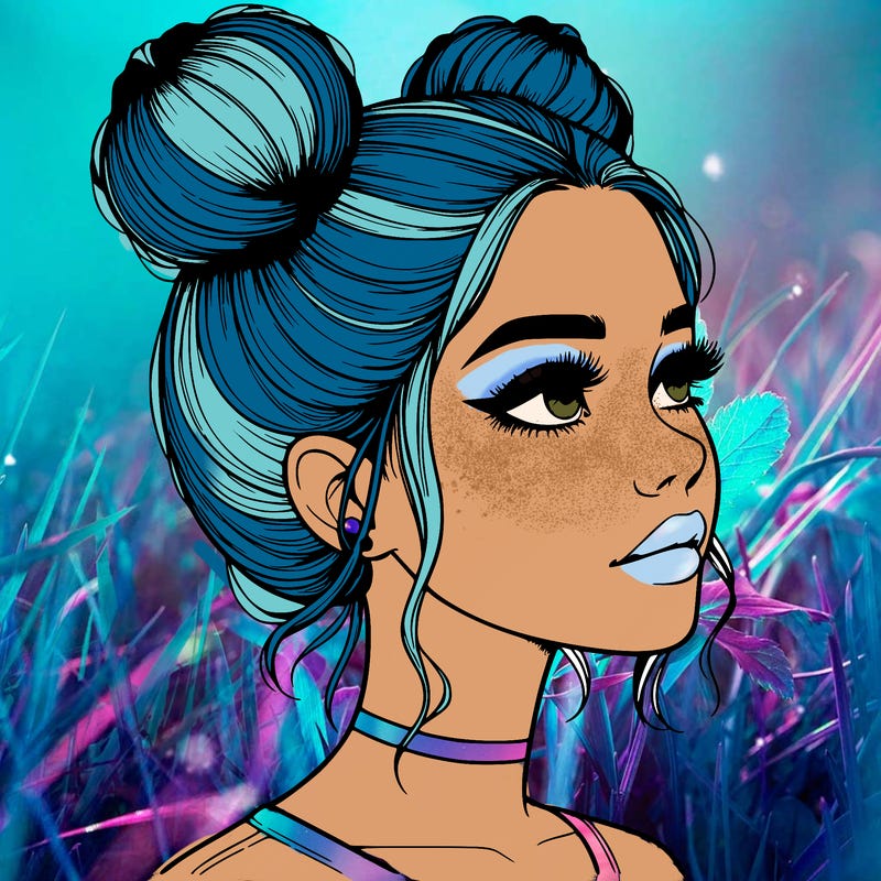 realistic girl with buns on the top of her head