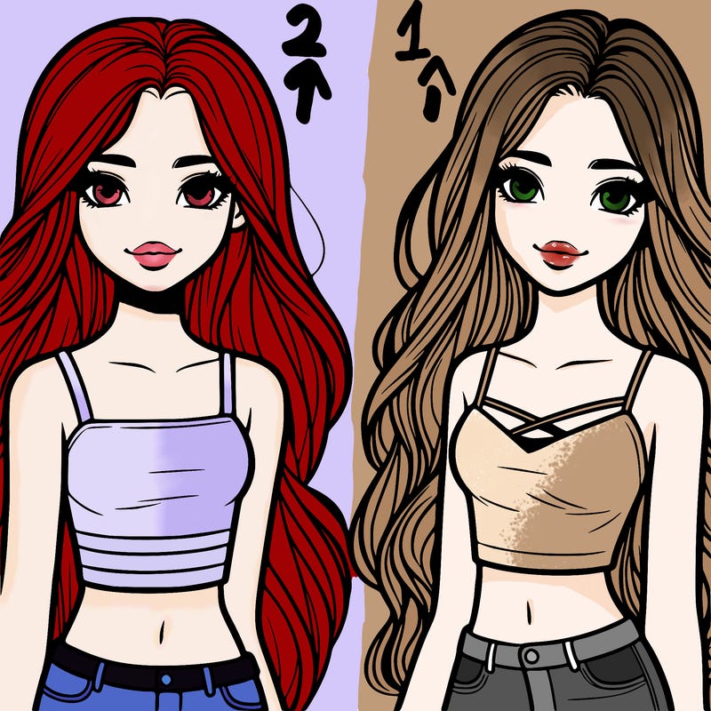 teenage girls with really long hair and wearing crop tops