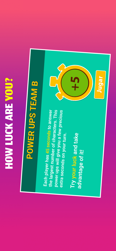 Charades - Forehead Team Game - In-game screen showing power ups for Team B with a time bonus icon