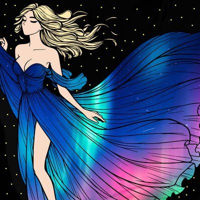 realistic woman in dress flowing the the wind