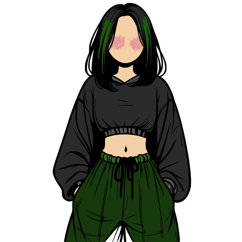 realistic girl faceless with baggy pants and a crop top