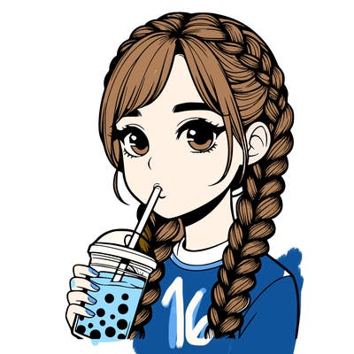realistic girl with braided hair drinking boba