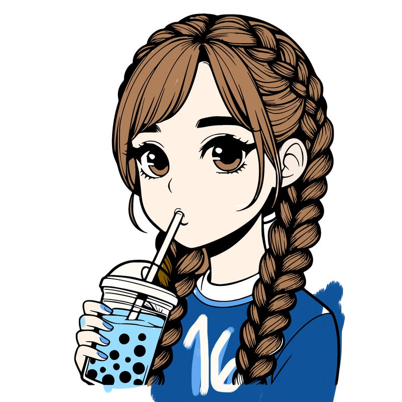 realistic girl with braided hair drinking boba