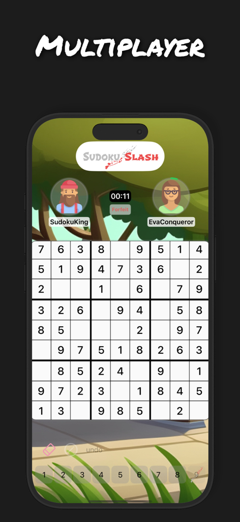 Sudoku Multiplayer Puzzles - Modalità multiplayer di Sudoku Slash che mostra due giocatori in una competizione di puzzle logici testa a testa