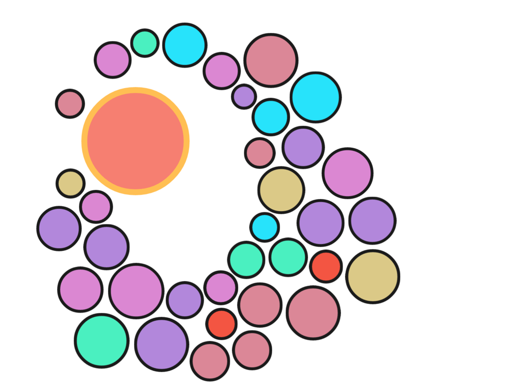 dob plus – Visual Perception - 깨끗한 흰색 배경에 다양한 크기의 색상 원이 있는 시각 인지 훈련.