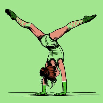 realistic gymnastic hand stand girl in four splits