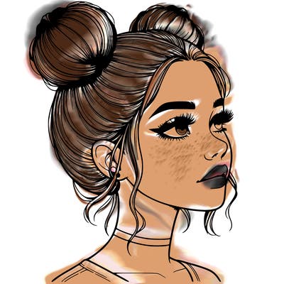 realistic girl with buns on the top of her head