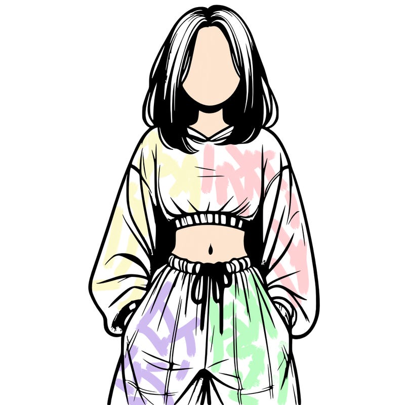 realistic girl faceless with baggy pants and a crop top
