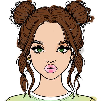 realistic girl with two buns in hair and lips