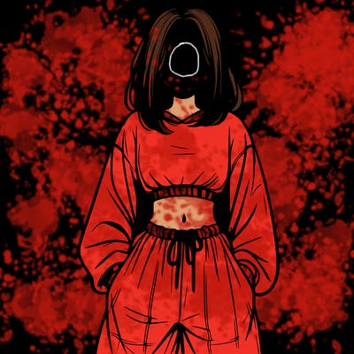 realistic girl faceless with baggy pants and a crop top